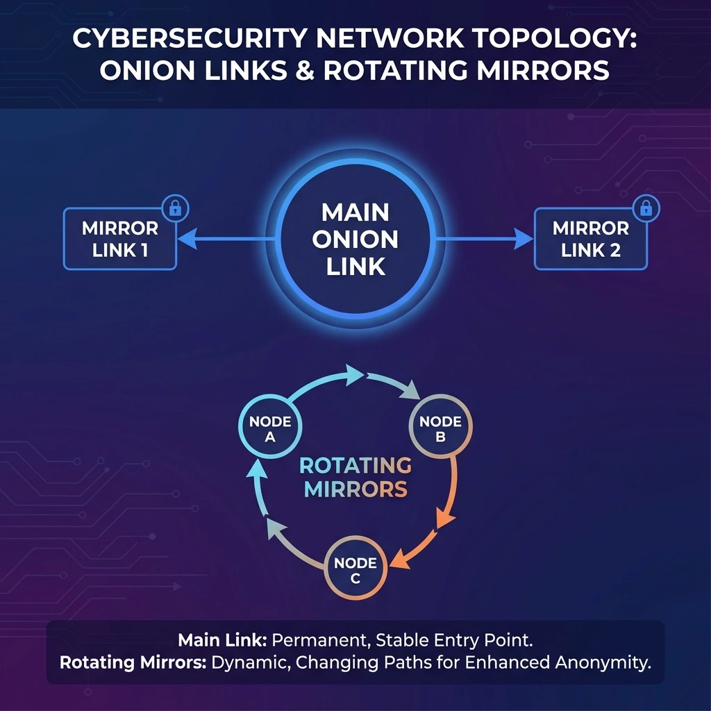 TorZon link types diagram - main link vs mirror vs rotating mirrors explained
